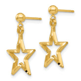 14K Gold Star Dangle Earrings with Polished Diamond-Cut Finish